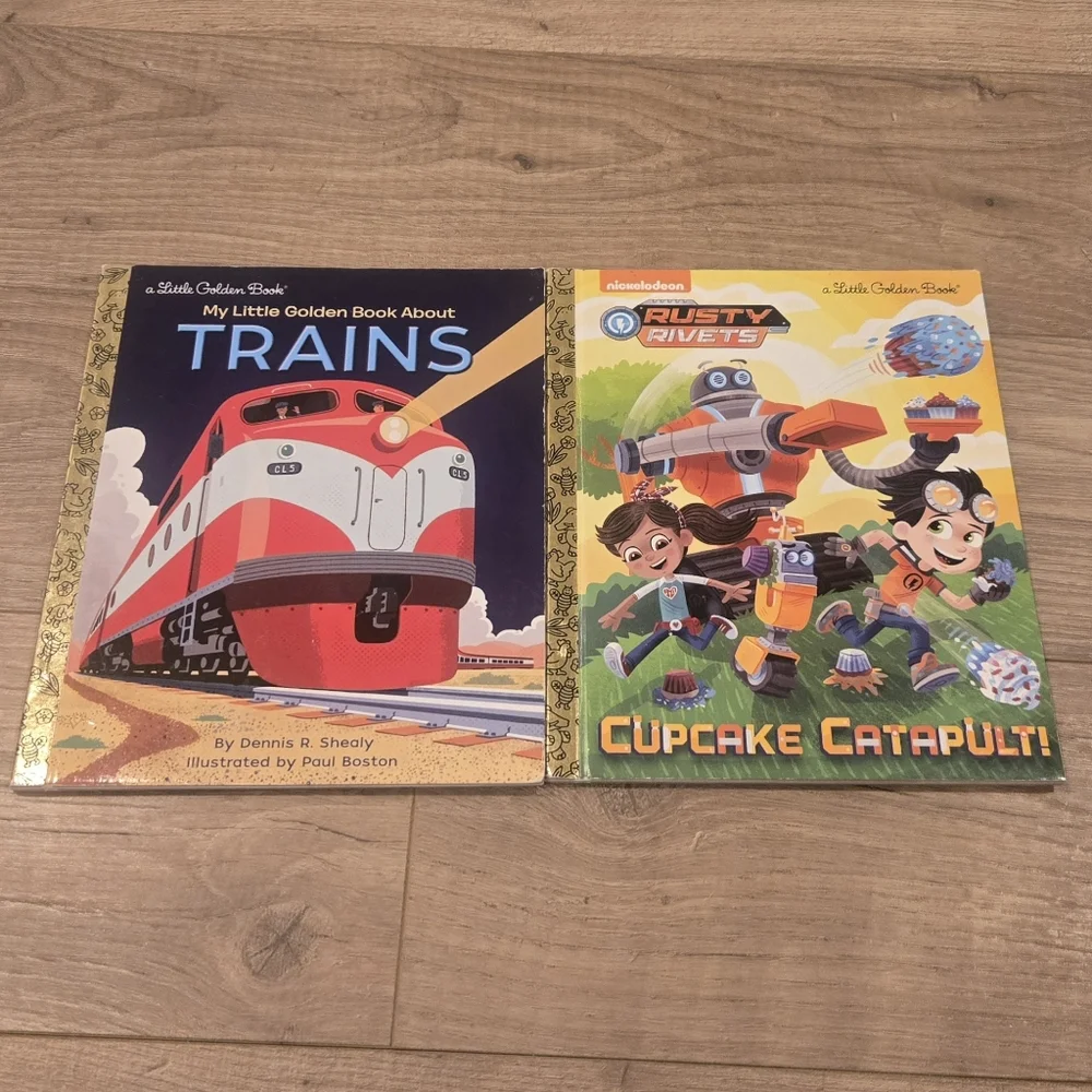 NWOT little golden books 2 book summer reading set trains & rusty rivets